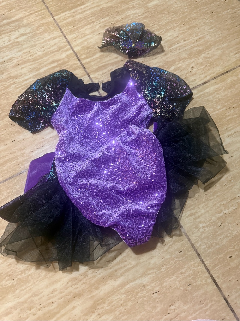 Weissman Purple Sequin and Black Tulle Dance Costume with Iridescent Accents